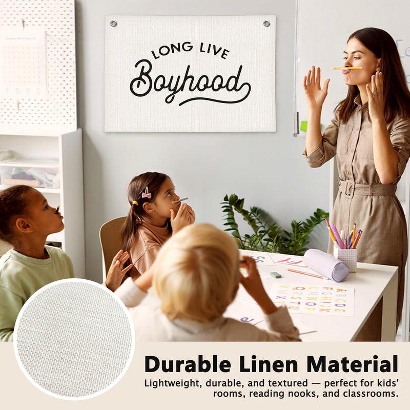 ETVISO Long Live Boyhood Minimalist Boys Room Decor - Linen Banner Wall Hanging Canvas Banner Flag Decor for Toddler Boy Bedroom Nursery Playroom - Image 3
